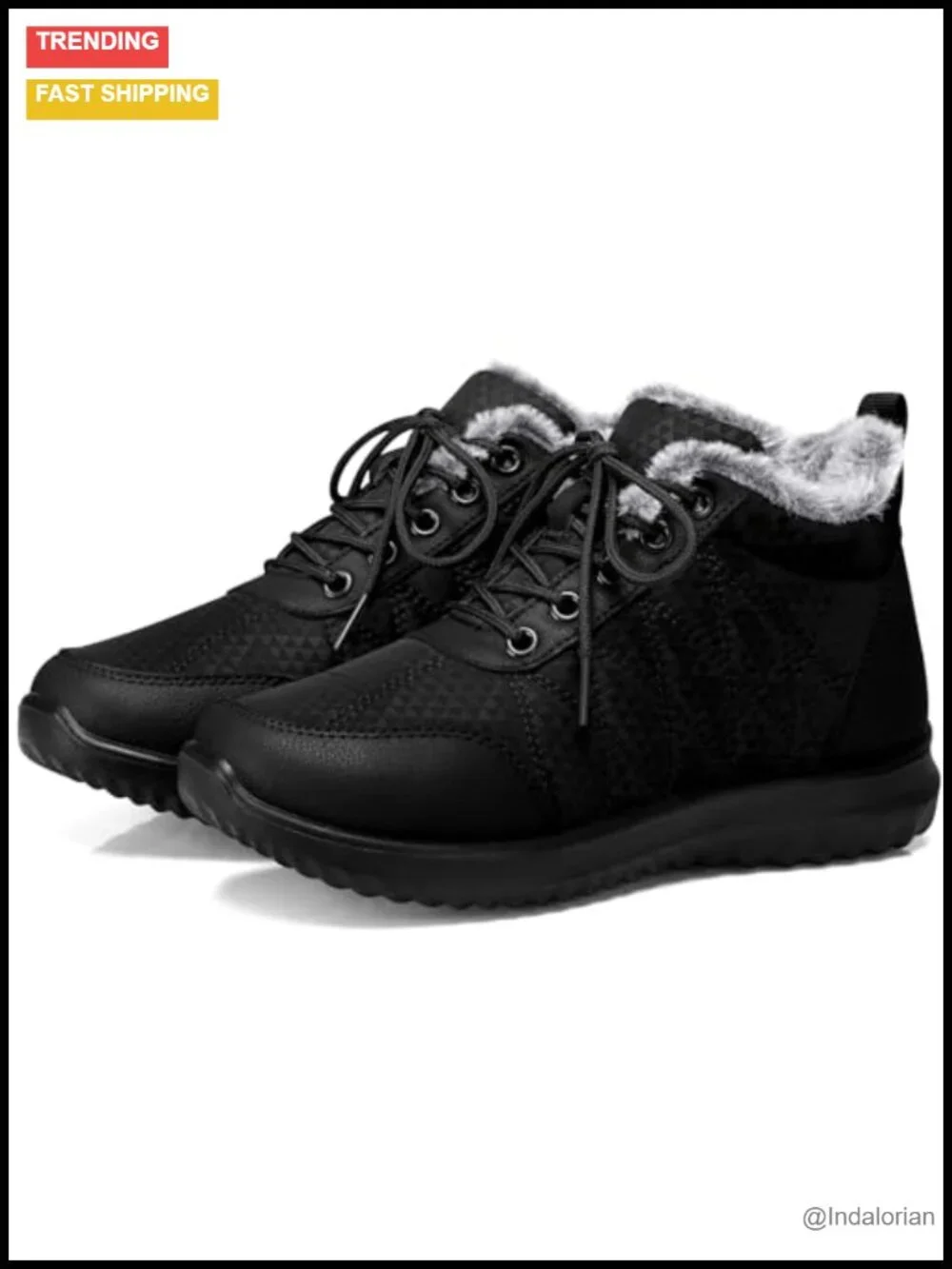Winter Ankle Snow Boots Faux Fur Lined Waterproof Non-Slip Lace Up Comfortable